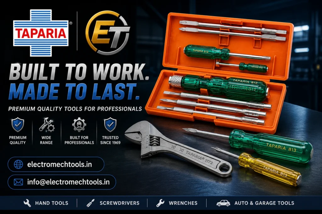 Taparia professional hand tools including screwdrivers, adjustable spanners, precision tool kits and industrial maintenance tools available at Electromech Tools India.