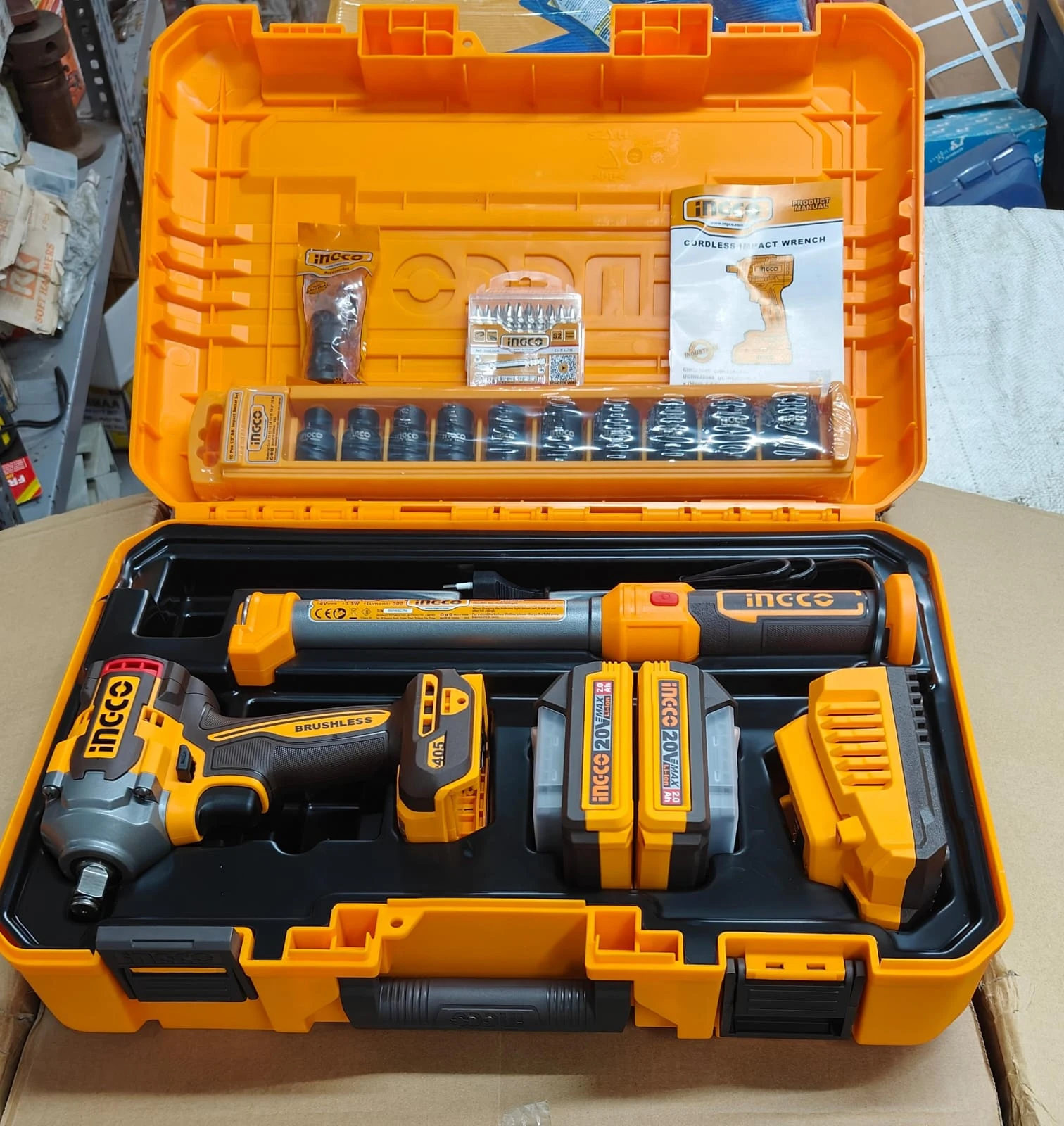 INGCO 20V Brushless Cordless Impact Wrench 405Nm - Electromech Tools INGCO 20V Brushless Cordless Impact Wrench 405Nm