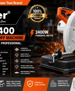 Planet Power PPC 2400 heavy-duty cut-off machine for cutting steel pipes, rods, angle bars and metal sections in fabrication workshops and industrial applications.